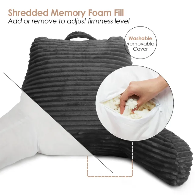 Cut Plush Striped Reading Pillow Shredded Memory Foam Bed Rest Pillow with Arms 7