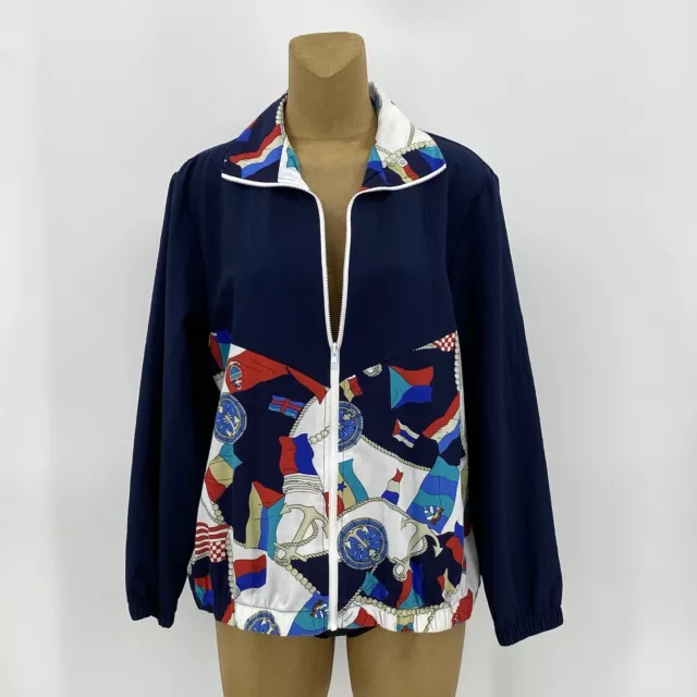 Vintage Blair Boutique XL Womens Full Zip Windbreaker Jacket Nautical Navy Blue