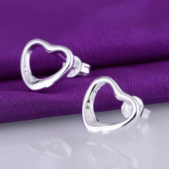 925 sterling Silver Heart Stud Earrings charms for women wedding cute party