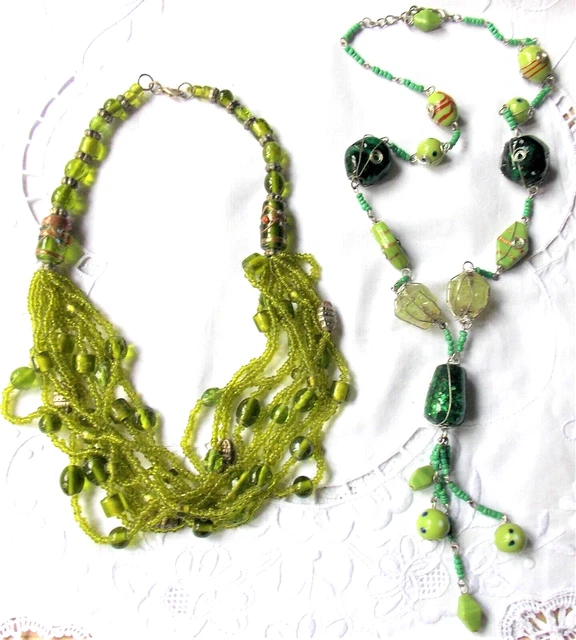 Collier Perles De Verre Et Murano Vert - Gamme DORIMENE, Pampilles, Neuf Sans Emballage