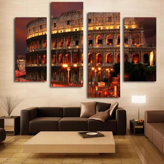 Ancient Rome Colosseum At Night 4 Panel Canvas Print Wall Art