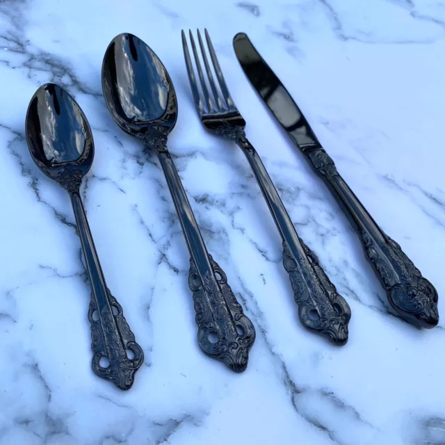 Stealth Black Cutlery Set Luxury Homeware Dining Fork Spoon Kitchenware Decor UK