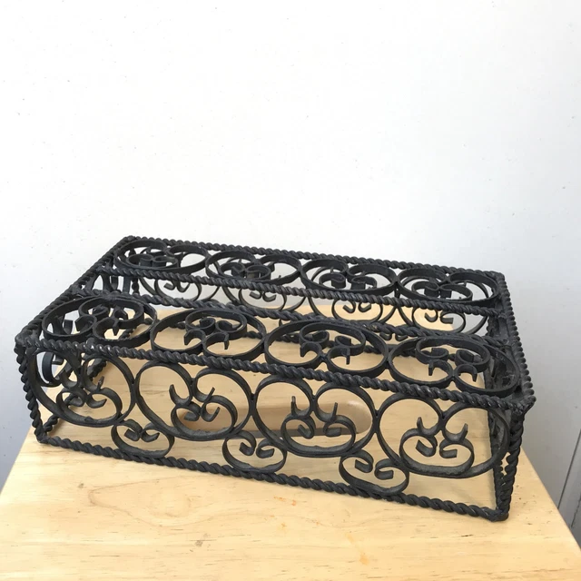Vintage Antique Black Ornate Cast Iron Tissue Box Holder Cover Victorian Style 2