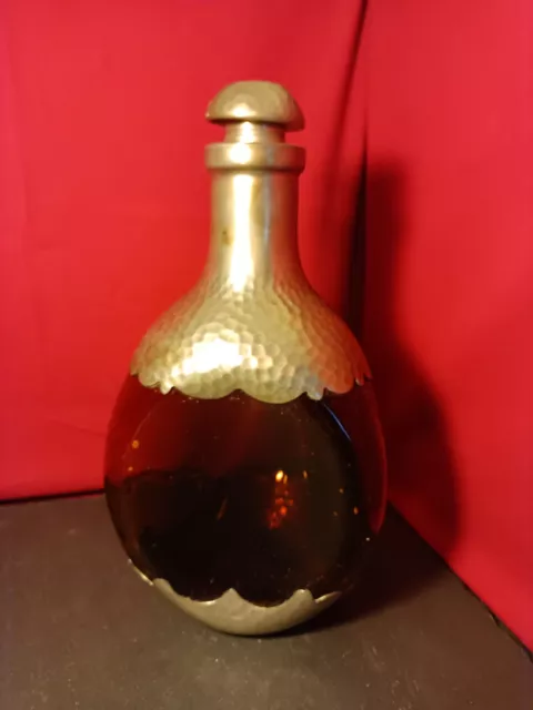Alte antike Flasche Karaffe Braunglas Zinn Montierung Royal Holland Pewter