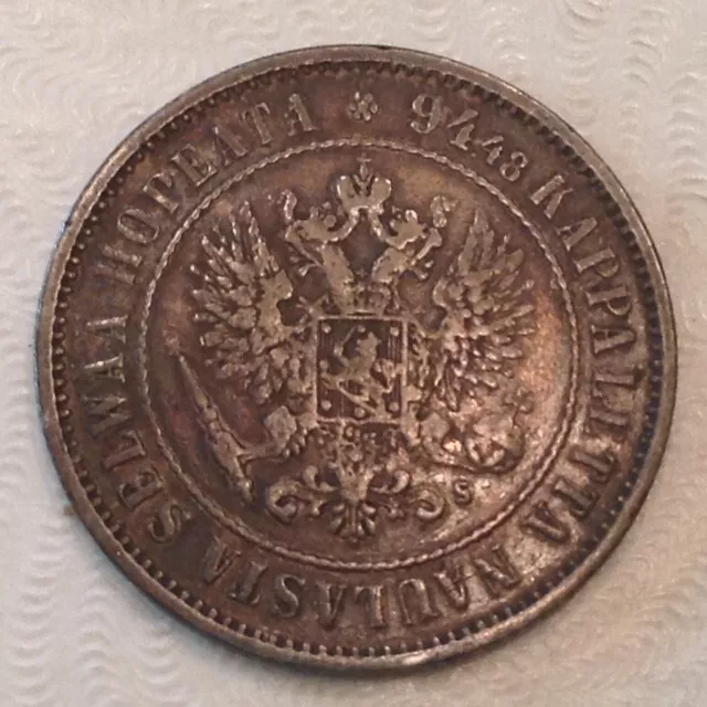 ~ Finlandia 1874 Rusia Alexander II One 1 Markka - ENVÍO GRATUITO EE. UU.