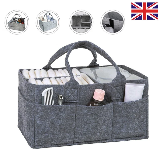 UK Baby Diaper Organiser Caddy Felt Changing Nappy Kids Storage Carrier Bag Grey