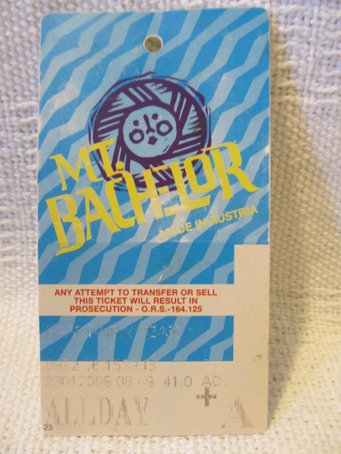 Vintage MT. BACHELOR PLASTIC EXPIRED SKI SLOPE PASS CARD TICKET TAG ALL DAY 90's