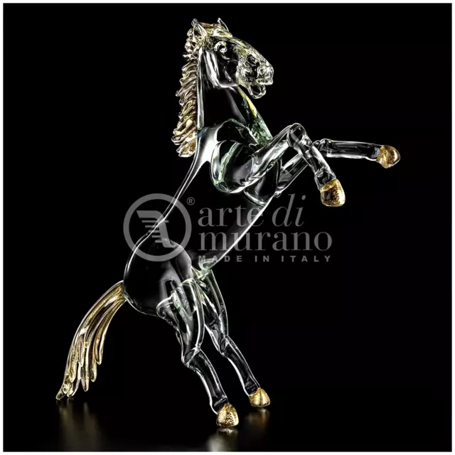 Cristal de Murano Venezia adorno Escultura Animal caballo Rampante Con Oro I