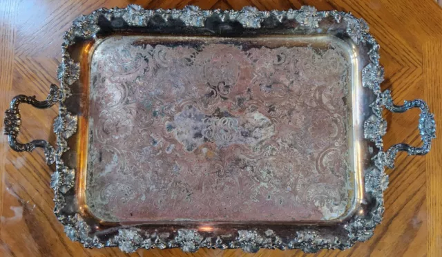 Antique Barker Ellis England Leaves & Berries Silverplate Butlers Serving Tray