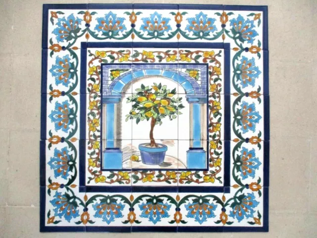 30" x 30" Hand painted Ceramic tile art panel Mosaic mural Backsplash Lemon Tree