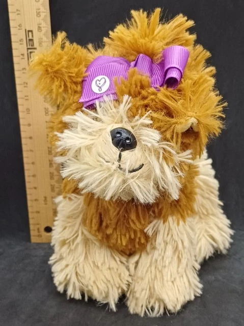 SMALL JOJO SIWA Fluffy Brown Puppy Dog With Purple Bow soft Plush