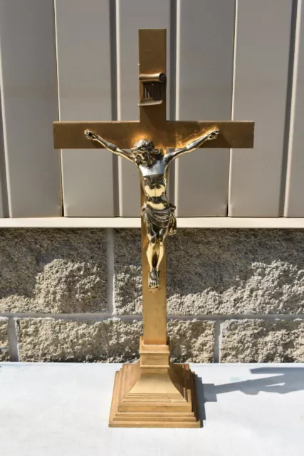 Nice Older Antique Altar Cross, Crucifix, Brass Corpus, 24"  (CU705) chalice co