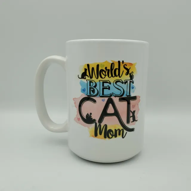 World's Best Cat Mom Coffee Mug Kitty Kitten Cup Pink Porcelain Ceramic, 16 oz