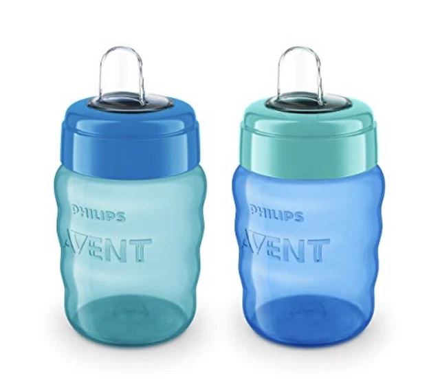 Philips AVENT 2 Pack Soft Silicone Spout Cup 260ml Sip No Drip Green Blue