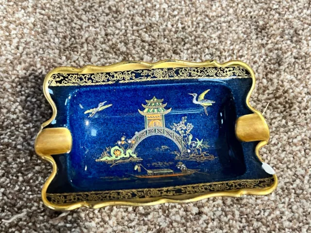 Vintage Carlton Ware Ashtray Porcelain Blue And Gilt Oriental Pattern  A/F