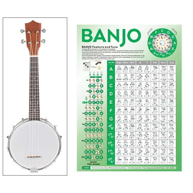 BANJO CHORDS CHART Poster Banjo Fretboard Notes for Piano Players
