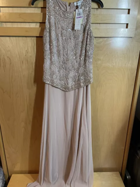 J KARA Beaded Gown & Chiffon Scarf Blush Women Size 6 Dress