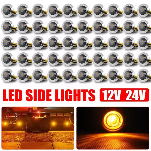 3/4" LED Marker Lights Truck Trailer Round Side Bullet Light Amber Lamps 12V 24V