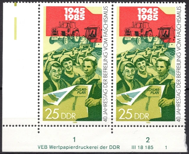 DDR 1985 Mi.Nr. 2943 ** postfrisch Eckrand mit DV Druckvermerk FN 1