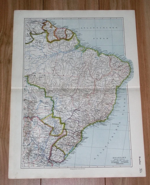 1936 Original Vintage Map Of Brazil Guyana Suriname / Germans / South America