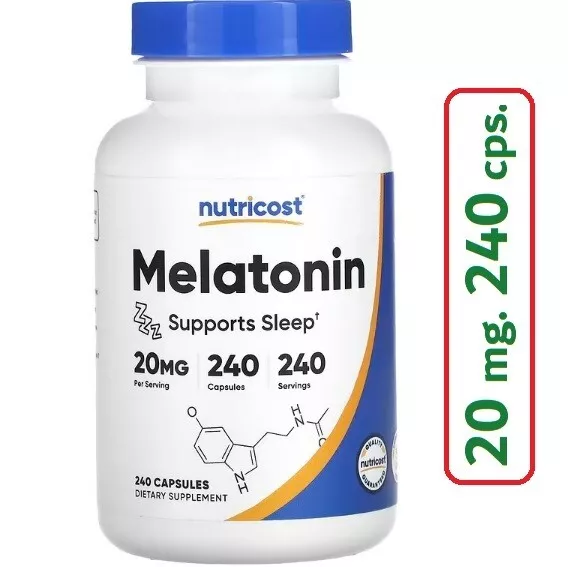 MELATONI 20mg. 240 cps NUTRICOST Dormir mejor, mayor descanso. ENVIO 24h. GRATIS