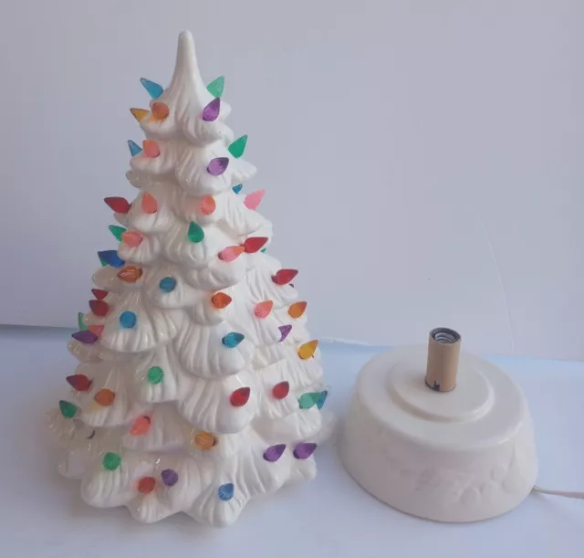 White Ceramic Christmas Tree  14" Holland Mold, On/off Switch