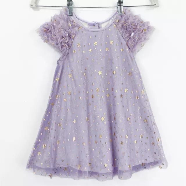 Pippa & Julie Party Dress Toddler Girl 4T Lavender Gold Star Ruffle Sleeves Fun