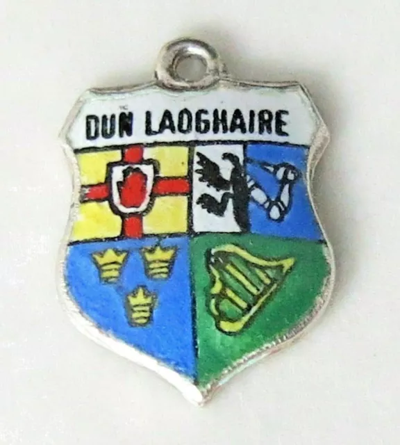 DUN LAOGHAIRE ~ Ireland ~ Vintage Sterling Silver Enamel Travel Shield Charm