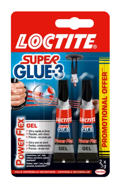 Tube Gel de colle, 3 grammes, pour caoutchouc, métal, céramique, bois,  cuir, cuir et plastique Loctite Super Attak Flex Gel.