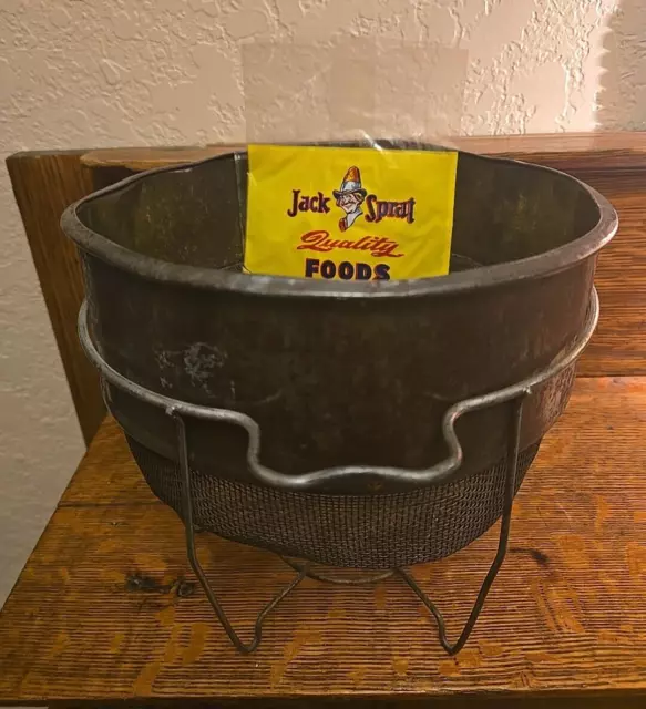 Vintage Jack Sprat Embossed Metal Peanut Warmer w Cellophane Bag