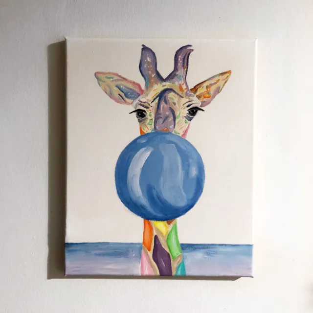 Bubblegum Giraffe Acrylic Painting/ Canvas/ Nursery Decor