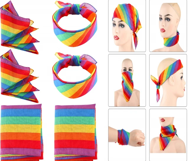 6 Pieces Rainbow Bandana Rainbow Stripe Bandana Square Scarf for Party Celebrati