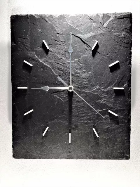 Wall Clock Slate UNIQUE Contemporary Black Grey. Non ticking Sweeping Quartz