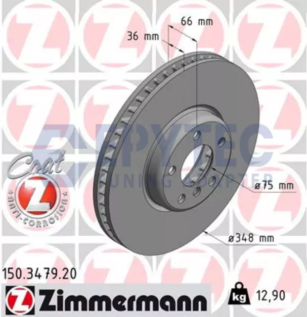 2x BMW Série 5 F10 Série 6 F12 F13 Série 7 F01 348x36mm avant Disque de frein Zi