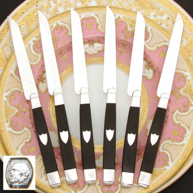 Antique French 1819-1838 .800 (nearly sterling) Silver 6pc 8" Entremet Knife Set