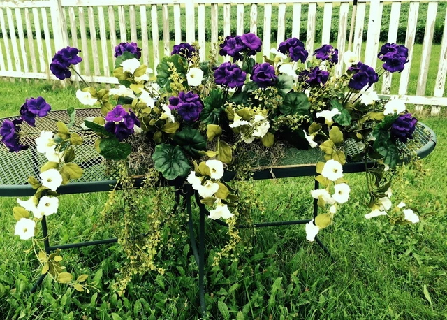 Caja de ventana exterior geranios púrpuras seda azaleas blancas flores de seda 3 pies jardín