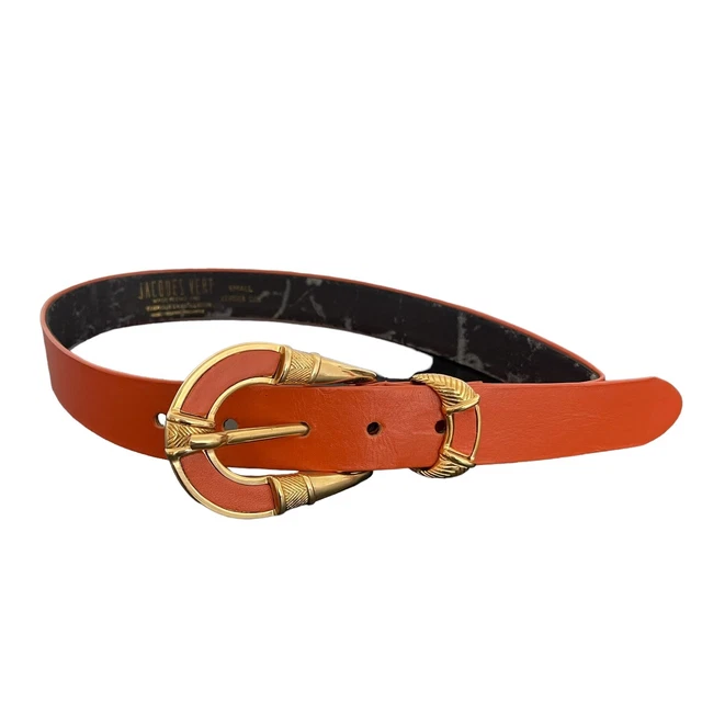 Cintura Jacques Vert retrò vintage in pelle arancione brillante fibbia oro taglia small