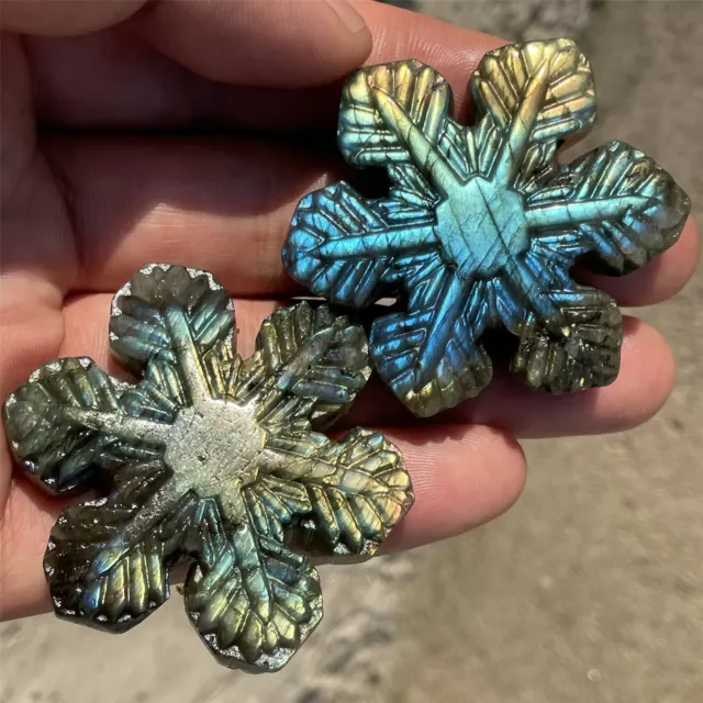 5PC Natural labradorite quartz snowflake hand carved crystal healing