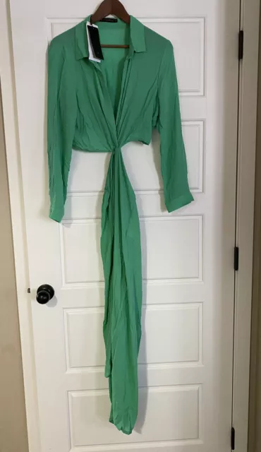 Vix Paula hermanny solid flora dot long cove green dress size S $288 no belt