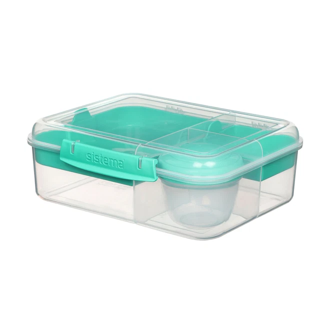 (USA) Plastic Rectangular Bento Lunch with Yogurt Pot, Teal