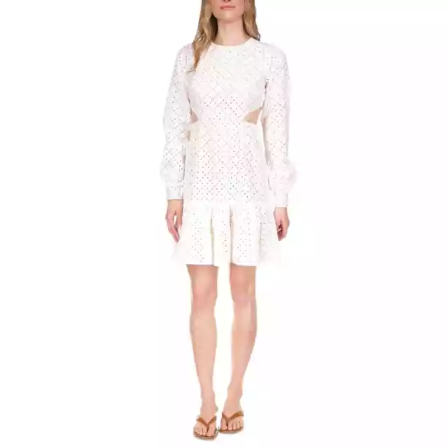 Michael Michael Kors Women's Geo Eyelet Cutout Ruffled Dress White, US 6