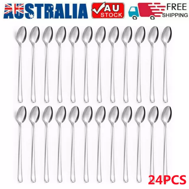 24pcs Stainless Steel Coffee Spoons Long Handle Ice Cream Tea Spoon Drinkware AU