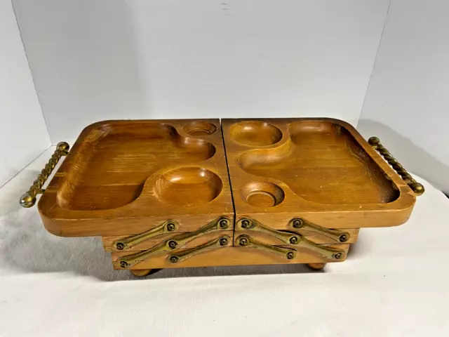 Vintage 1950's Karoff Wood Footed 3-Tier Expandable Buffet Serving Tray (SIGNED)