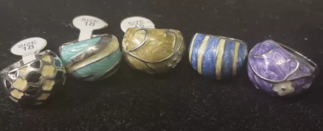 New Beautiful Lot Of 5 Enamel SZ 8 Rings