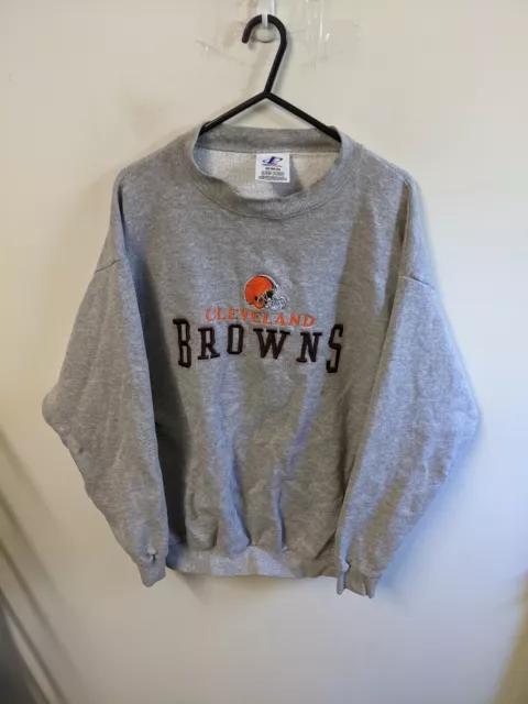 Cleveland Browns Jumper Mens Medium Grey Sweater Vintage NFL Logo Athletic