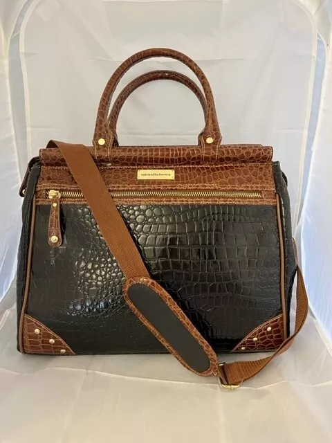 Samantha Brown  Black Camel Dowel Bag Carry on Croco Embossed