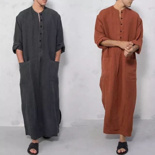 Practical Mens Robe Long Dress Muslim M~3XL Clothing Comfy Long Sleeve