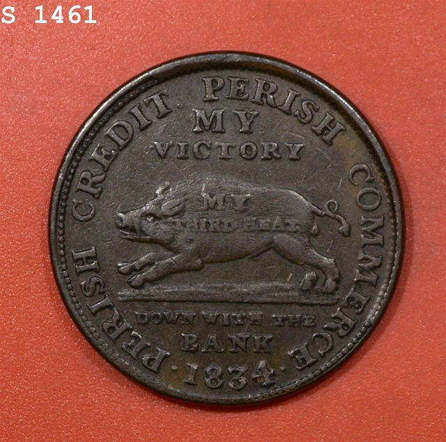 1834 *L8. HT-9* Running Boar - Hard Times Token "XF"