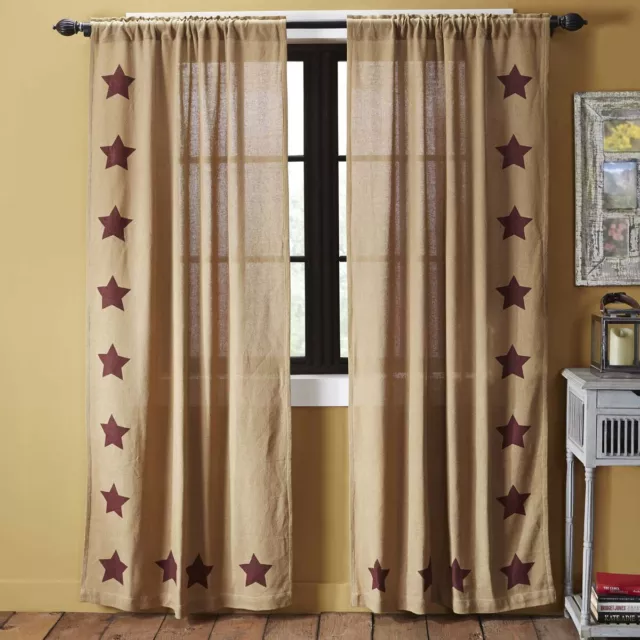 Primitive 84"x40" Stars Panel Pair Tan Rod Pocket Tie Window Curtains VHC Brands