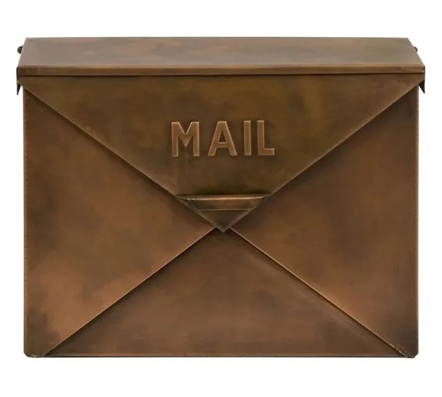 Large Envelope Shaped Wall Mount Copper Metal Mail Box Brand New